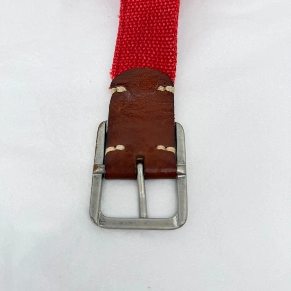 Express Belt Canvas Leather Trim Solid Brass Buckle Casual Mens Unisex Size 38*